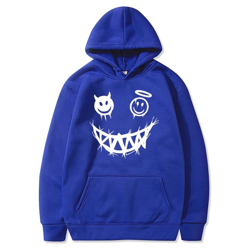Autumn and Winter Devil Angel Smiling Face Hooded Sweatshirt, Hip-hop Street Classic Pullover, Fashionable Casual Warm Hoodie