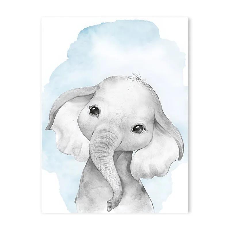 

Baby Wild Animal Room Decorative Posters Nordic Cartoon Animal Elephant Giraffe Canvas Painting for Nursery Kids Bedroom Decor 21cm×30cm NoFrame
