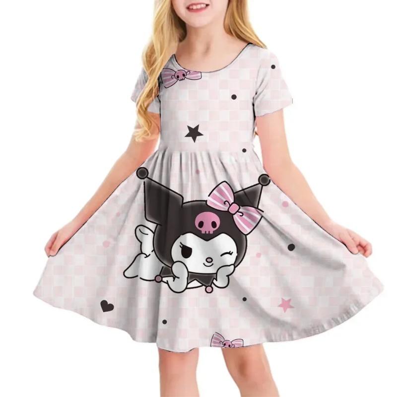 3D Printed Sanrio Hello Kitty Fashion Cartoon Pattern Cute Short Sleeved Dress Cosplay Youth