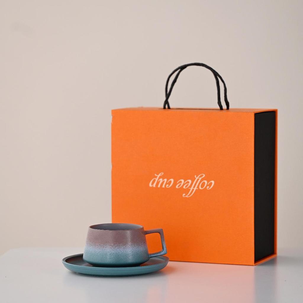 Melo Exquisite Color Block Ceramic Coffee Mug and Saucer Gift Set