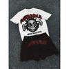 Cartoon Skull Letter Printed Men's T-shirt and Shorts 2 Piece Set Summer Casual Outfit for Men's and Women's Clothing