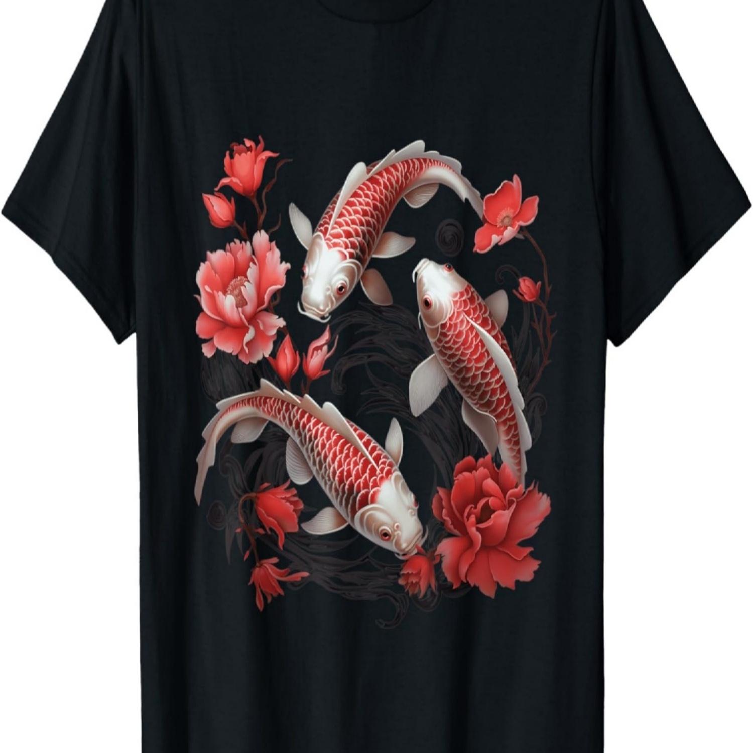 Koi Carp Ying Yang Nishikigoi Fish Cherry Blossom T-Shirt(105) S чёрный