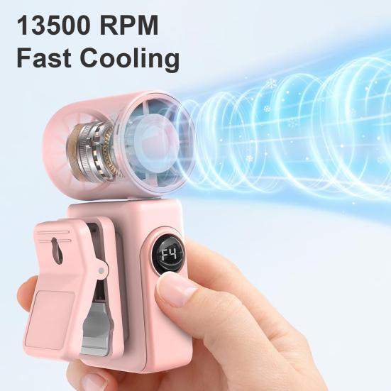 Clip-On Handheld Fan USB Rechargeable Mini Fan with LED Display 360 Degrees Rotating Clip Lightweight Cooling Fan for Travel Stroller Outdoor