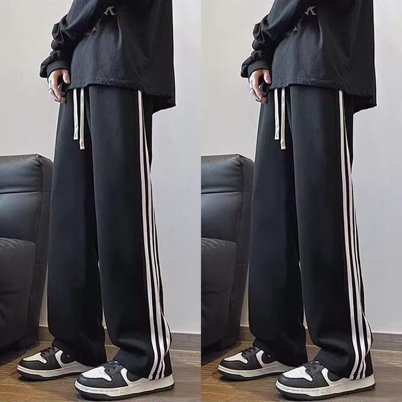 Three-bar pants men's spring and autumn new straight sweatpants American loose and versatile sweatpants sports striped casual trousers