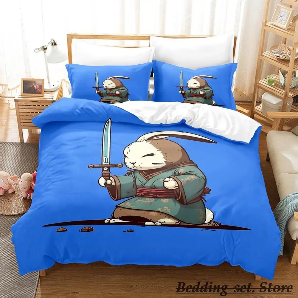 Samurai Kanin Sängklädesset Enkelt Twin Full Queen King Size Sängset Vuxen Barn Sovrum Påslakanset Anime sängkläder Säng