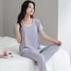 [Cool feeling] Integrated pajamas with chest pads Women's summer outer loungewear Thin Modal gray short-sleeved suit