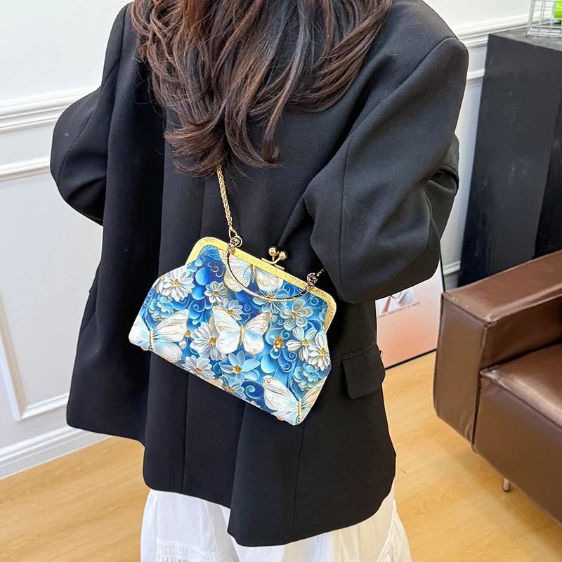 Exquisite Versatile Chain Flower Printing Trend Ladies Shoulder Bags 2026 High Quality Sweet Dinner Crossbody Bags for Women