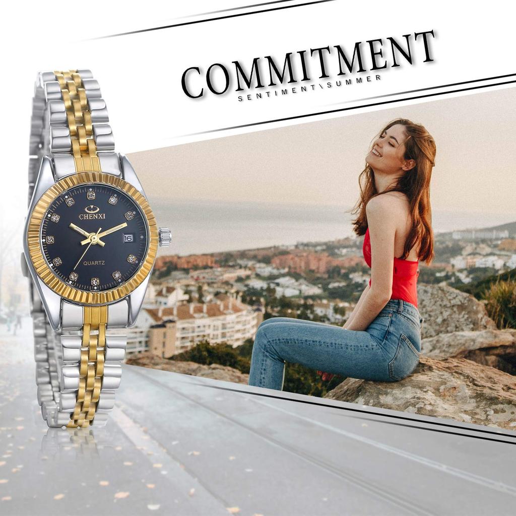 JEWELRYWE 3ATM Wasserdicht Leuchtend Japanisches Quarz Edelstahl Schwarz Damen-Uhr, Widerstandsfähig, Kalender, Analog, Uhrwerk, Armband,
