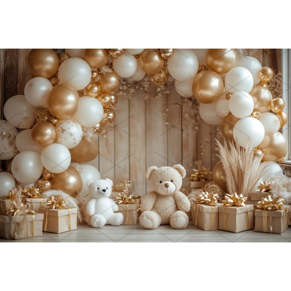 Boho Pampas Teddy Bear Photography Background Balloons Arch Tent Decor Cake Smash Baby 1st Birthday Indoor Photocall Backdrops