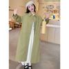 Retro Koreanisches Pickelgrün Langer Windbreaker für Damen Herbst Neu Hong Kong Stil Retro Lockerer Mantel