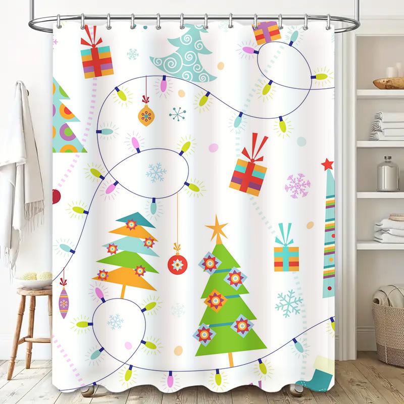 Tu Charming Shower Curtain Set Waterproof Modern Farmhouse Bathroom Decor Holiday Festive Pattern Fabric Backdrop