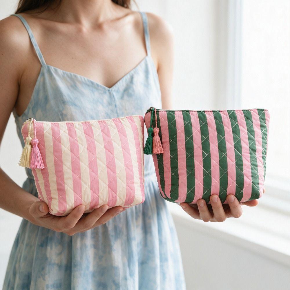 With Tassel Cosmetic Bag Striped Travel Pouch Multipurpose Toiletry Pouch  Bathroom
