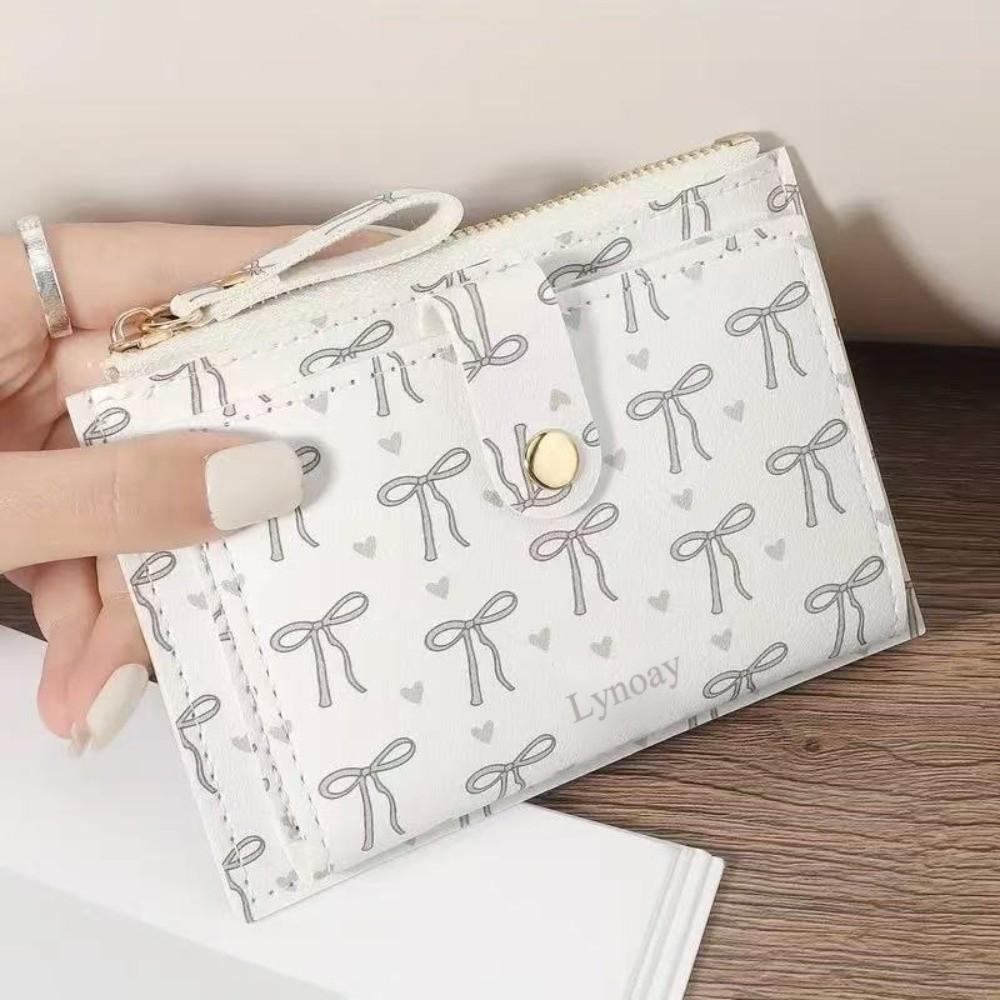 New Ultra-thin Short Wallet Zipper Bowknot Card Clip Lightweight Coin Purse Women