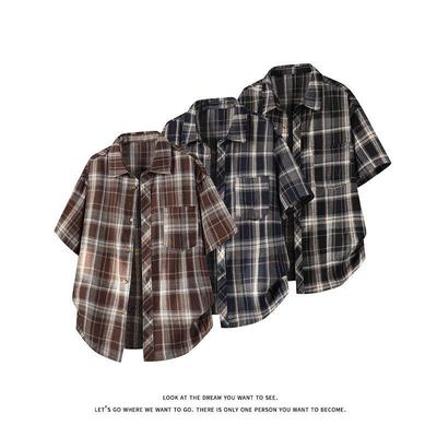 Trendy Korean Retro Plaid Plus Size Lapel Short Sleeve Shirt