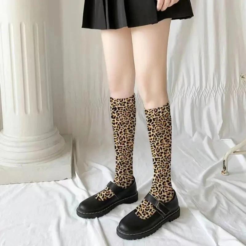 

Leopard print calf socks printed silk stockings mid-tube socks Fashion personality with leopard print snake print socks camoufla One Size цветной печати леопарда