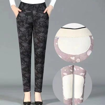 Winter Women's Printing Thickened Cotton Trousers High Waist Protection Knee Slim Thickened Pant Warm Casual Thickened Outside Bottoming Trousers