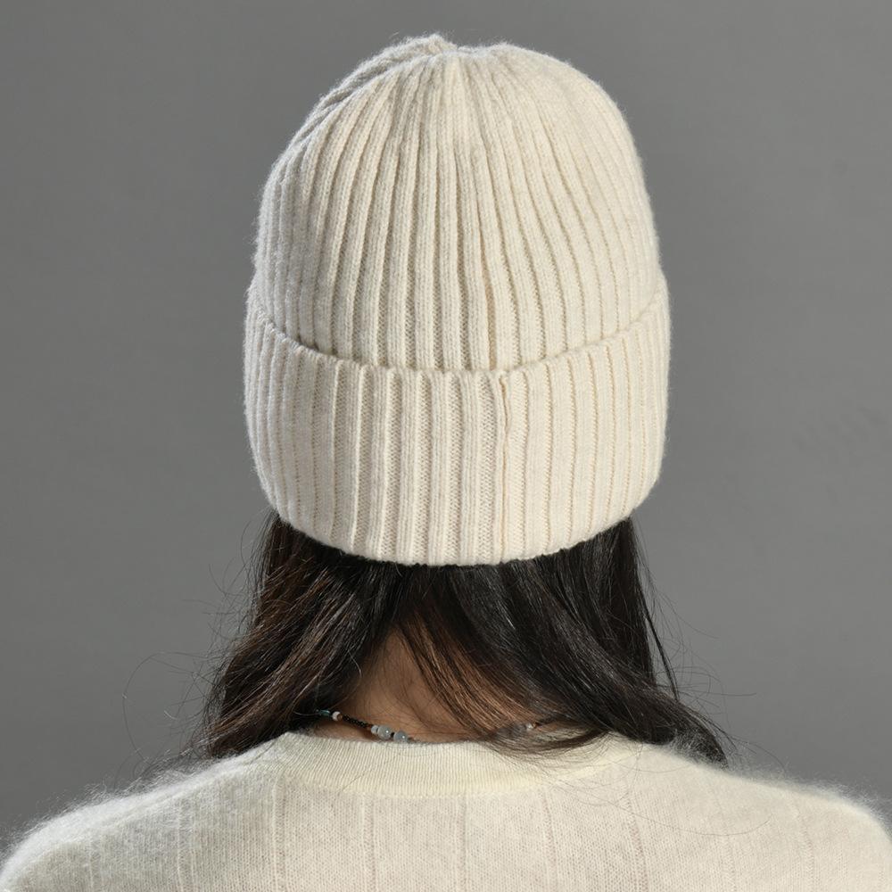 All-wool striped knitted hat European and American fashion solid color simple and versatile warm wool hat