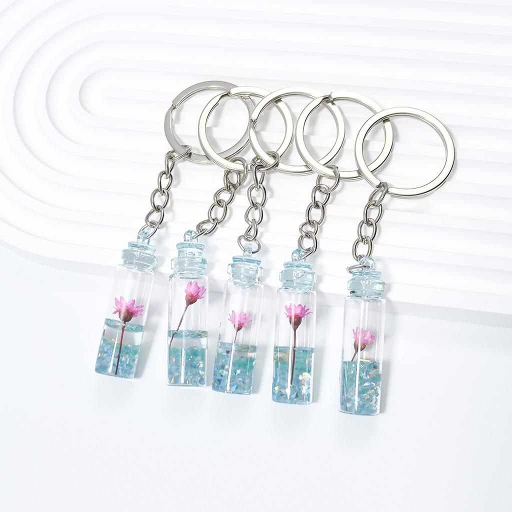 5 Pcs Creative Luminous Wishing Bottle Keychain Immortal Flower Bottle Pendant Couple Family Keychain Pendant