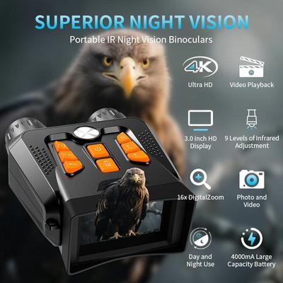 4K Infrared Night Vision Binoculars with 16X Zoom for Tactical, Hunting, and Birdwatching