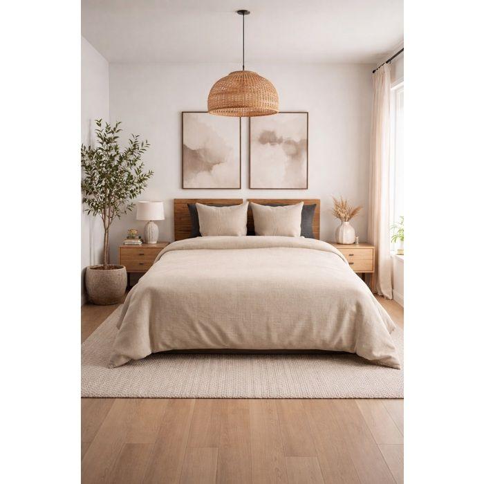 Parure de lit - EDEN - 240x260 cm - Lin beige - Microfibre 100% polyester - Toucher très doux, aspect lavé