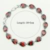 Water Drop Red Garnet CZ 925 Silver Jewelry Length 21cm Link Chain Bracelet for Women Free Gift Box