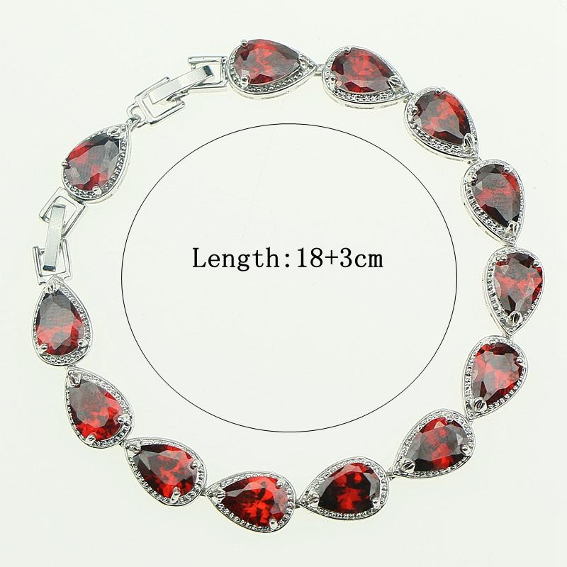 Water Drop Red Garnet CZ 925 Silver Jewelry Length 21cm Link Chain Bracelet for Women Free Gift Box