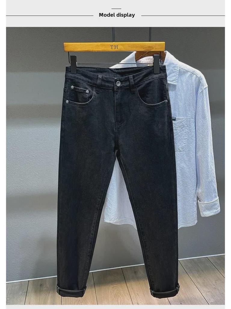 Men's Slim Fit Elastic Embossed Jeans - Black European Autumn/Winter Collection