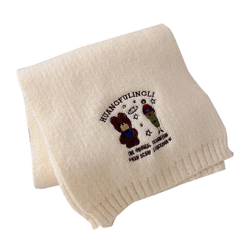 A New High End Women's Winter Scarf with Bear Embroidery  Thick and Warm Cold Proof Knitted Woolen Scarf Shawl