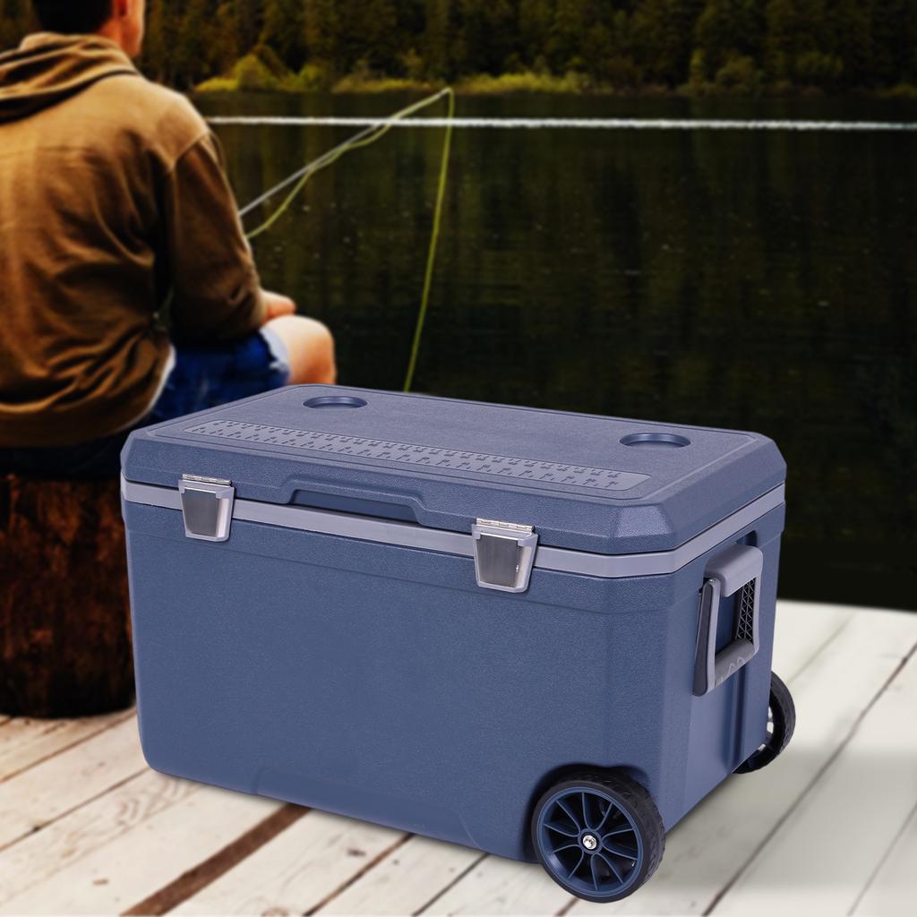 70L Ice Chest Box Hard Shell Camping Cooler with Cup Holder for Beach Drink Beverage Camping Picnic Fishing