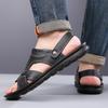 Herren Schwarz Leder Sandalen Sommer Braun Outdoor Wandersandalen Outdoor Breite Zehenpartie Strandschuhe für Vater Übergröße
