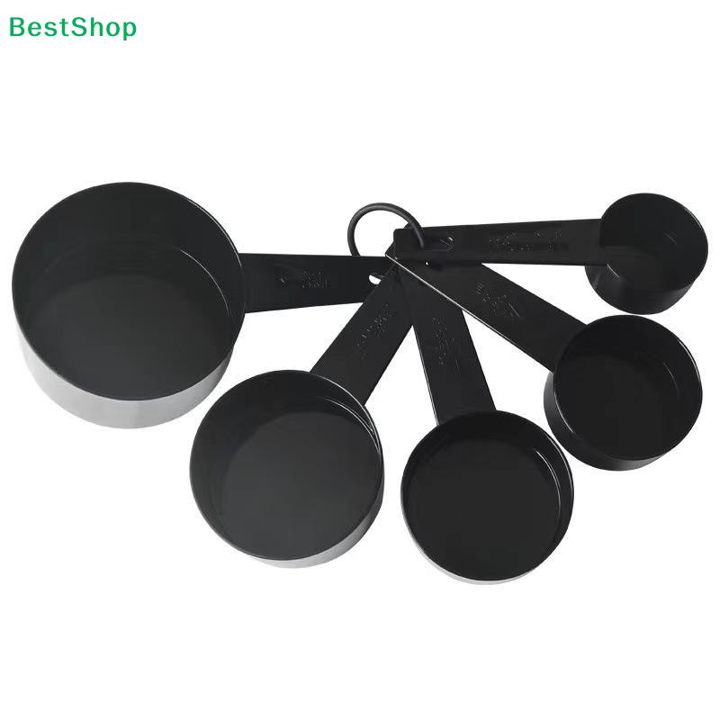 5-Pack Black Measuring Spoons Set - Stackable Plastic Measuring Spoons with Hanging Ring for Baking & Cooking