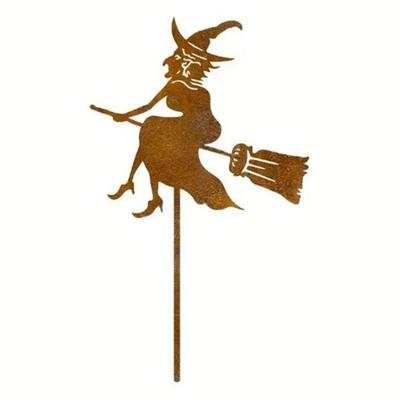 Artistic Flying Antique Rusted Iron Witch Statue Whimsical Yard Ornament Weather Resistant Patios Sculpture For Gardens