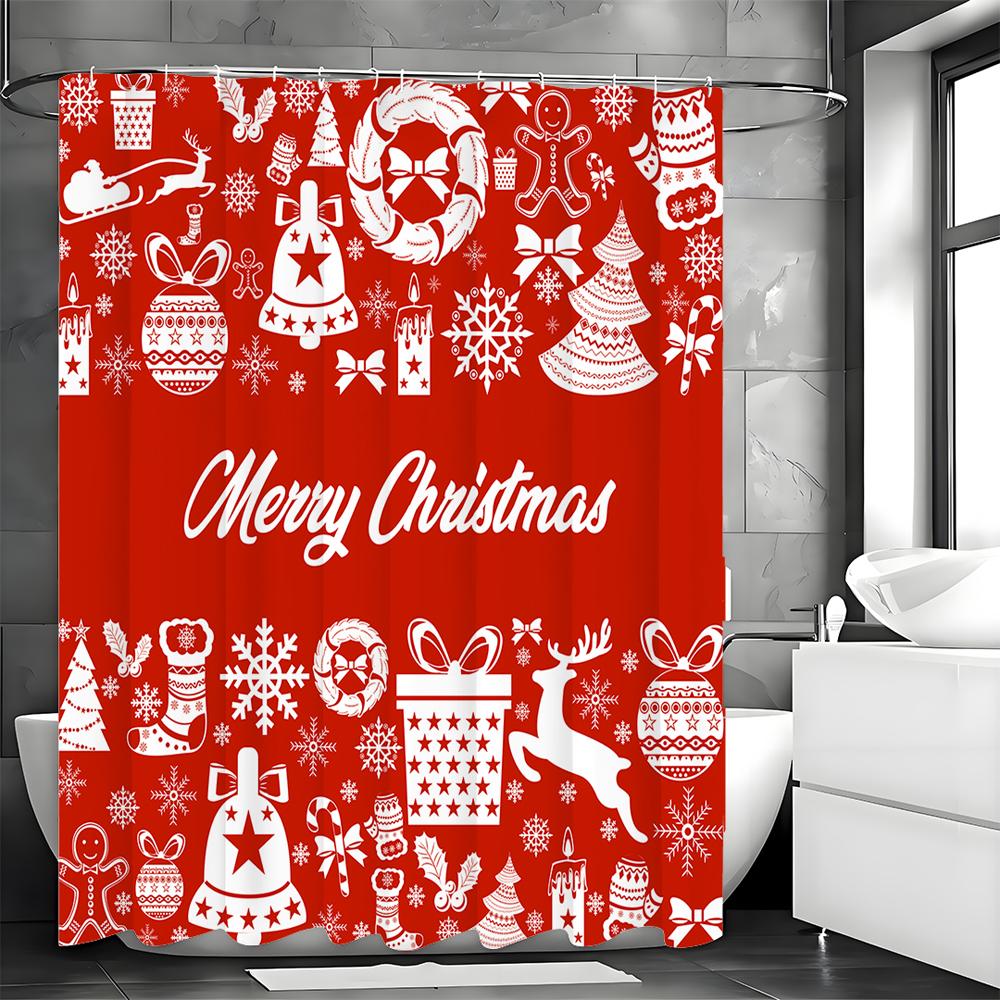 Christmas Colorful Lights Leaf Crutch Sugar Cookie Moose Shower Curtain, Bathroom Decorative Shower Curtain, Waterproof Shower C