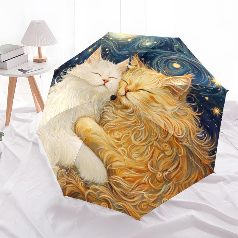 Muster mit zwei persischen Katzen, automatischer Klappschirm, tragbares und faltbares Design, 8 Schirmstäbe, ein Weihnachts- oder Geburtstagsgeschenk.