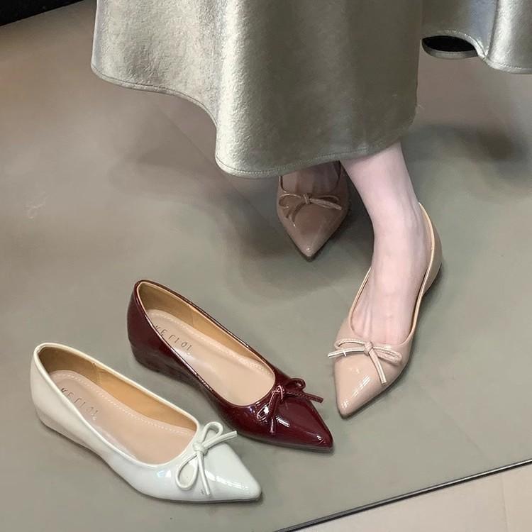 Bow commuter Mary Jane evening shoes pointed commuter single shoes women's new fashion light mouth versatile ladyshoes