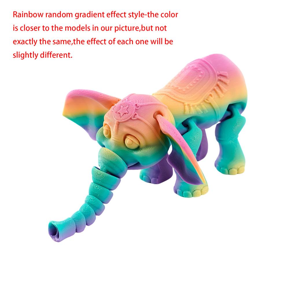 14.5cm Random Gradient 3D Printed Elephant Statue DIY Craft Animal Figurine with Movable Joint Elephant Ornament Tabletop Decor