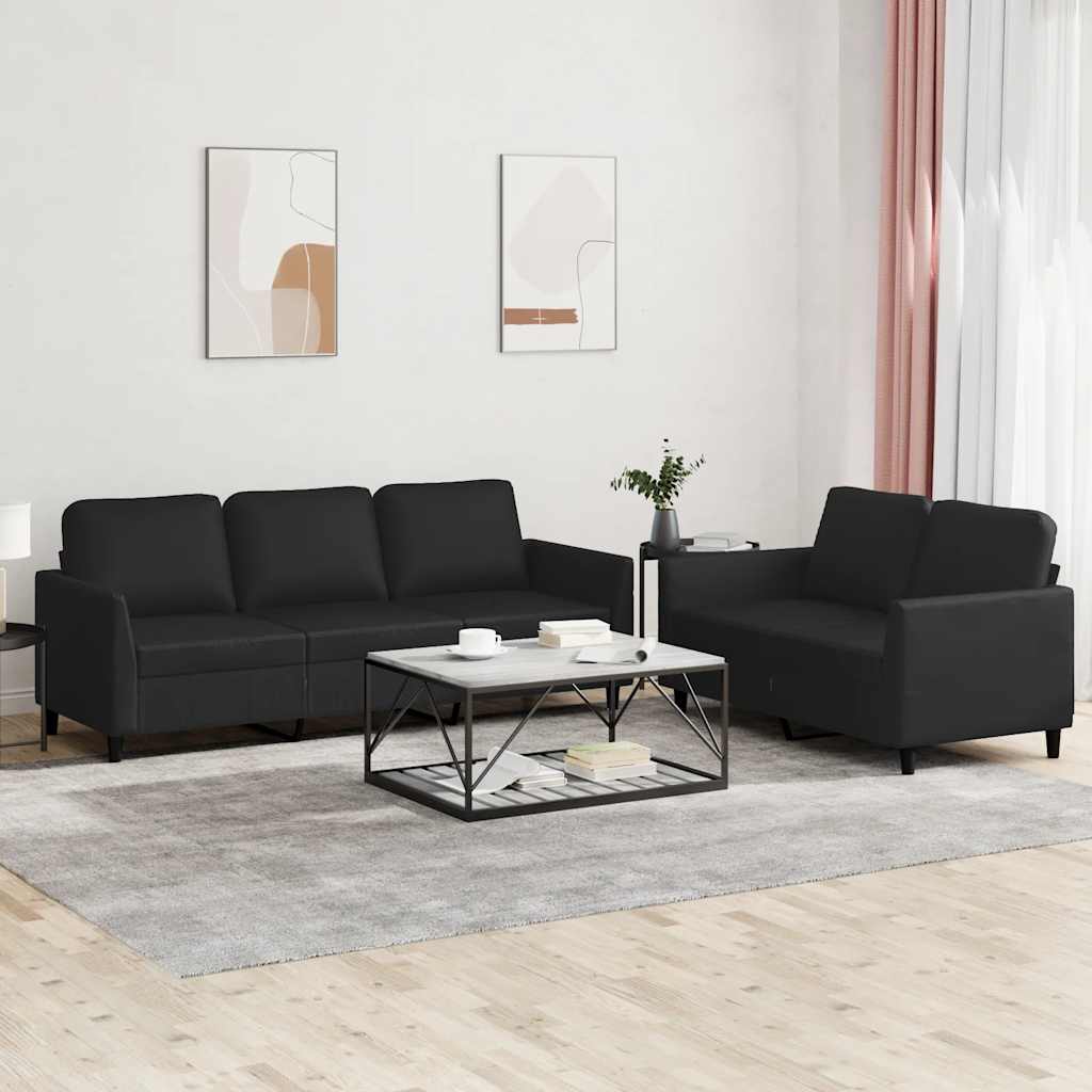 2 Piece Sofa Set with Cushions Black Artificial Leather