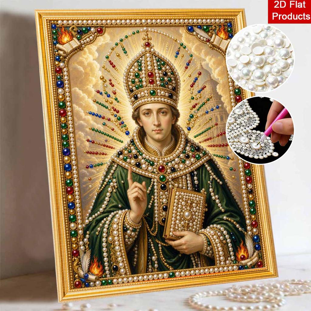 Stretched Frame Pearl Art Kit Religious Saint Portrait DIY Sparkling Bead Canvas Creative Leisure Craft for Home Decoration