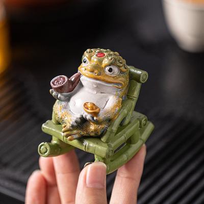 Color Changing Resins Rocking Chair Frogs Teas Pet Sculpture For Meditations Teas Ceremony Gift Decorative Ornament