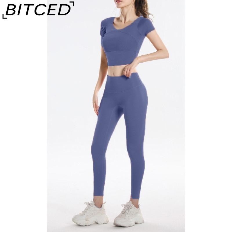 BITCED Women's Quick-Dry Short-Sleeve Sports Top with Built-in Bra, Plus Size Yoga Wear, Morning Run Fitness Set for Summer and Fall