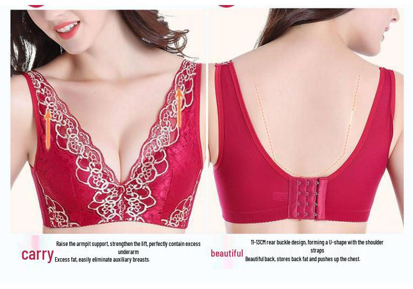 Plus Size Wireless Lace Push-Up Bra Vest with Adjustable Side Gathering