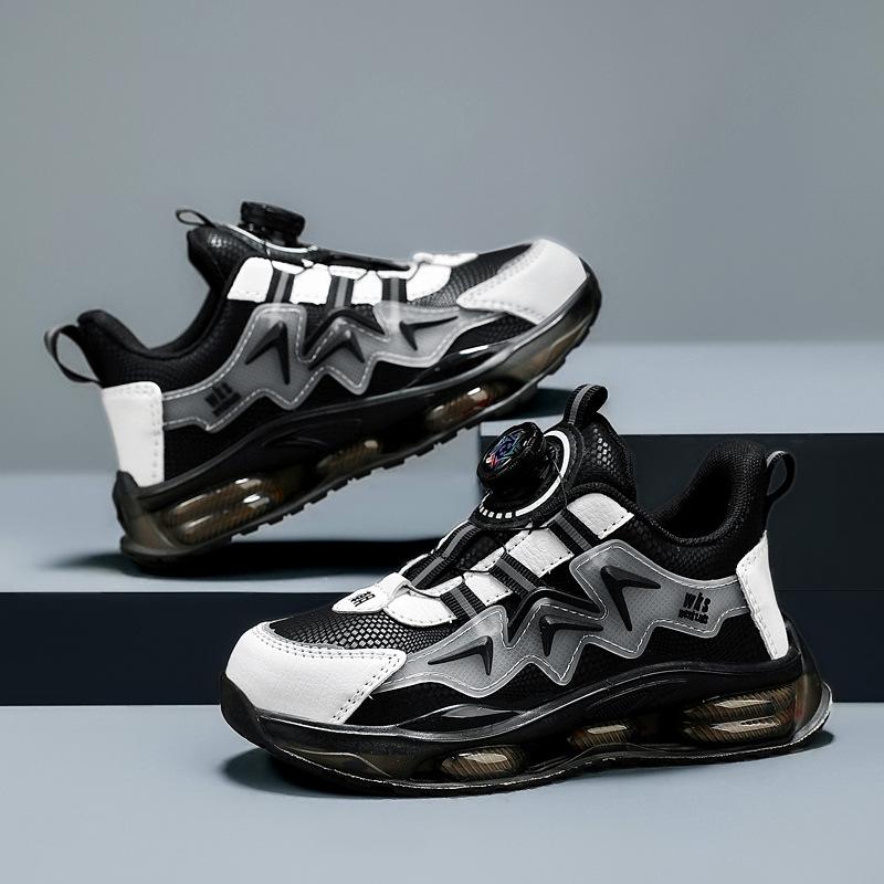 7288 Medium and Older Children's Leather Waterproof Boys' Children's Sports Shoes Men's 2025 New Rotating Button Trend Casual Running