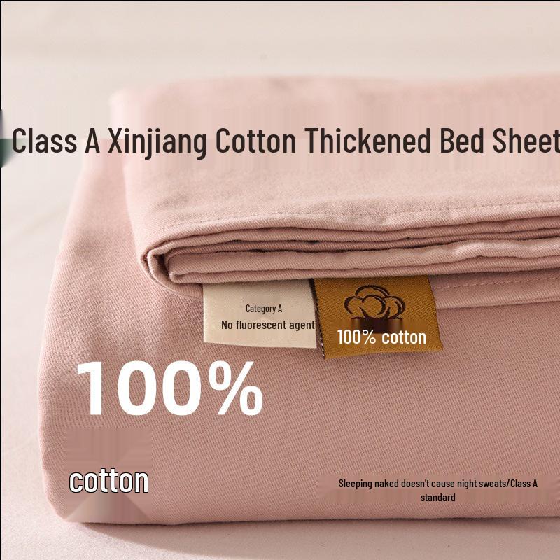 Class A 100% Xinjiang Cotton Brushed Pure Cotton Bed Sheet for Double XL Beds, All-Season, Household.