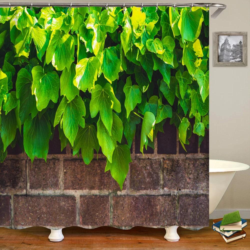 Variety of Various Green Plant Grass Lawn Leaf 3D Printing Shower Curtain Polyester Waterproof Home Decoration Curtain with Hook