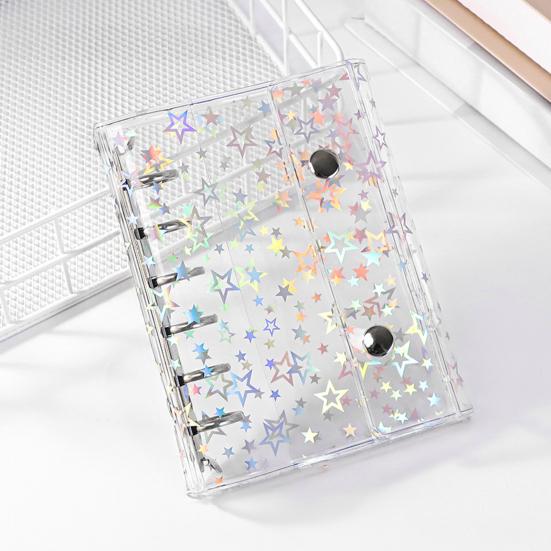 A6 Star Binder Cover Color-Changing PVC Notebook Cover with Reflective Design Transparent Spiral Planner Journal Sketchbook Accessories