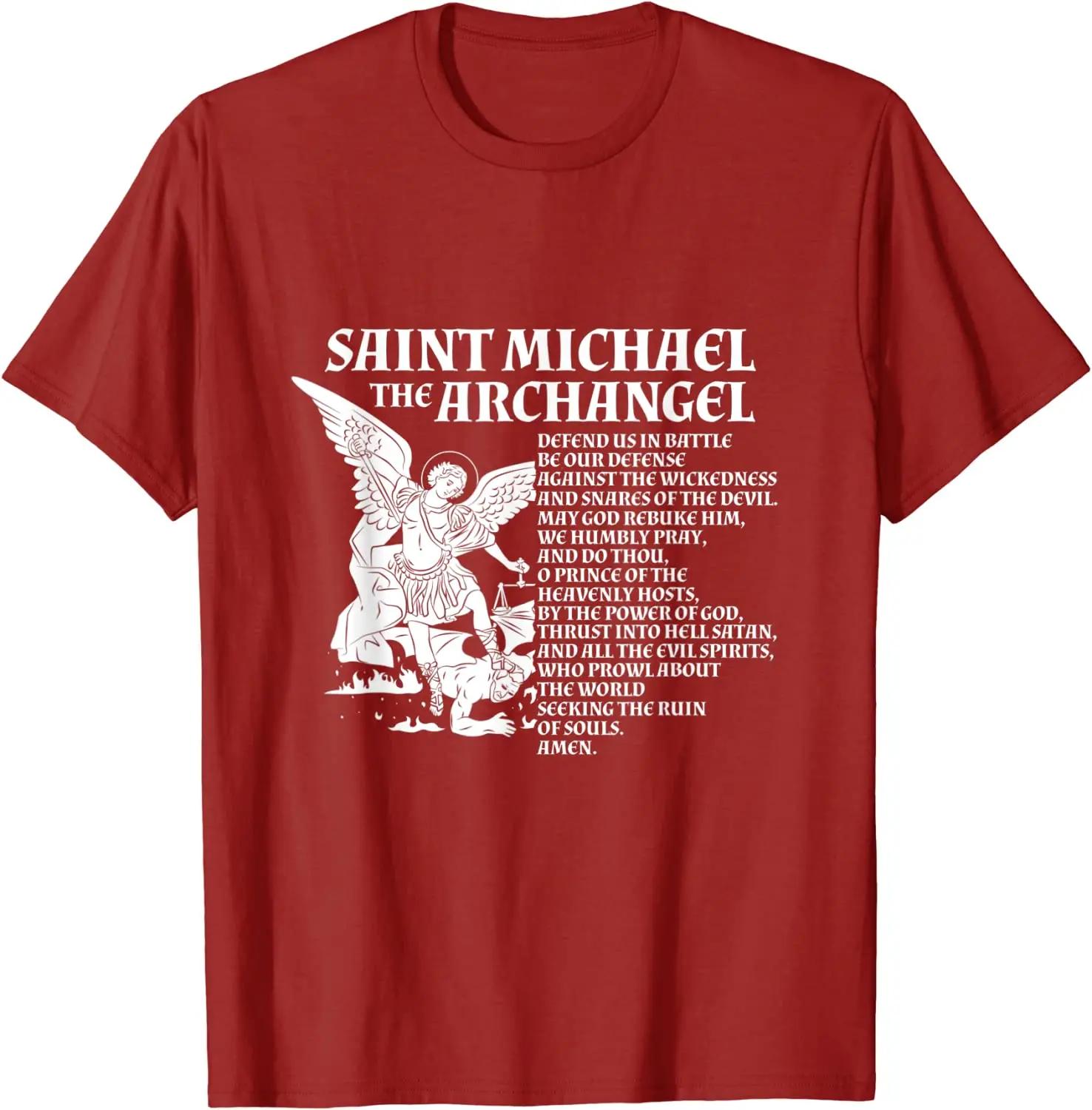 St Michael The Archangel Prayer TShirt 100 Cotton ONeck Short Sleeve Summer Casual Mens Tshirt Streetwear S