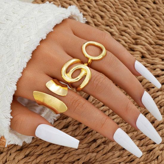 3Pcs/Set Alloy Plating Process Ring Set Exaggerated Geometric Finger Ring Adjustable Opening Design