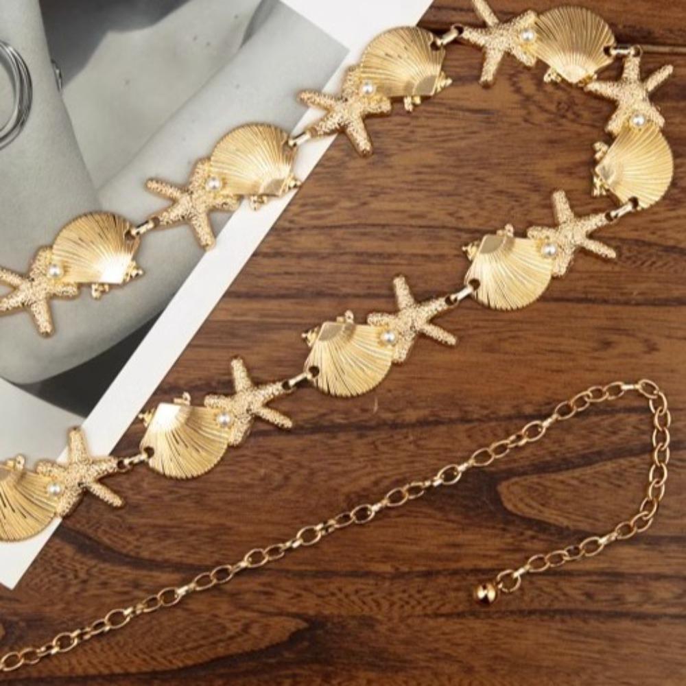 Zinc Zinc Alloy Pearl Shell Starfish Waist Chain Ornaments Starfish Beach Body Chain  Girls Couple Gift