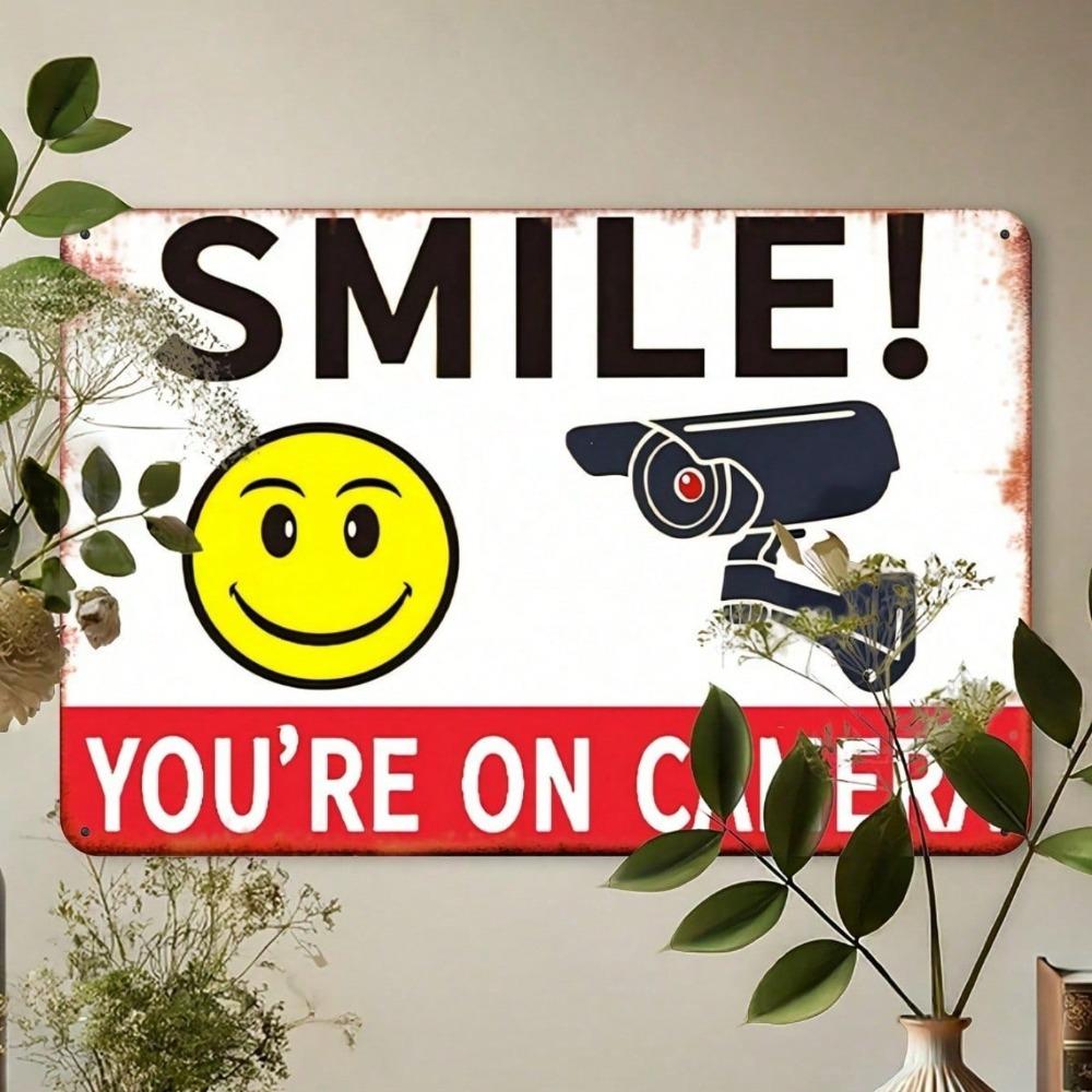 Vintage Metal Security Camera Sign 8x12 Retro Surveillance Warning Plaque, No Power Needed Wall Decor for Bars, Cafes