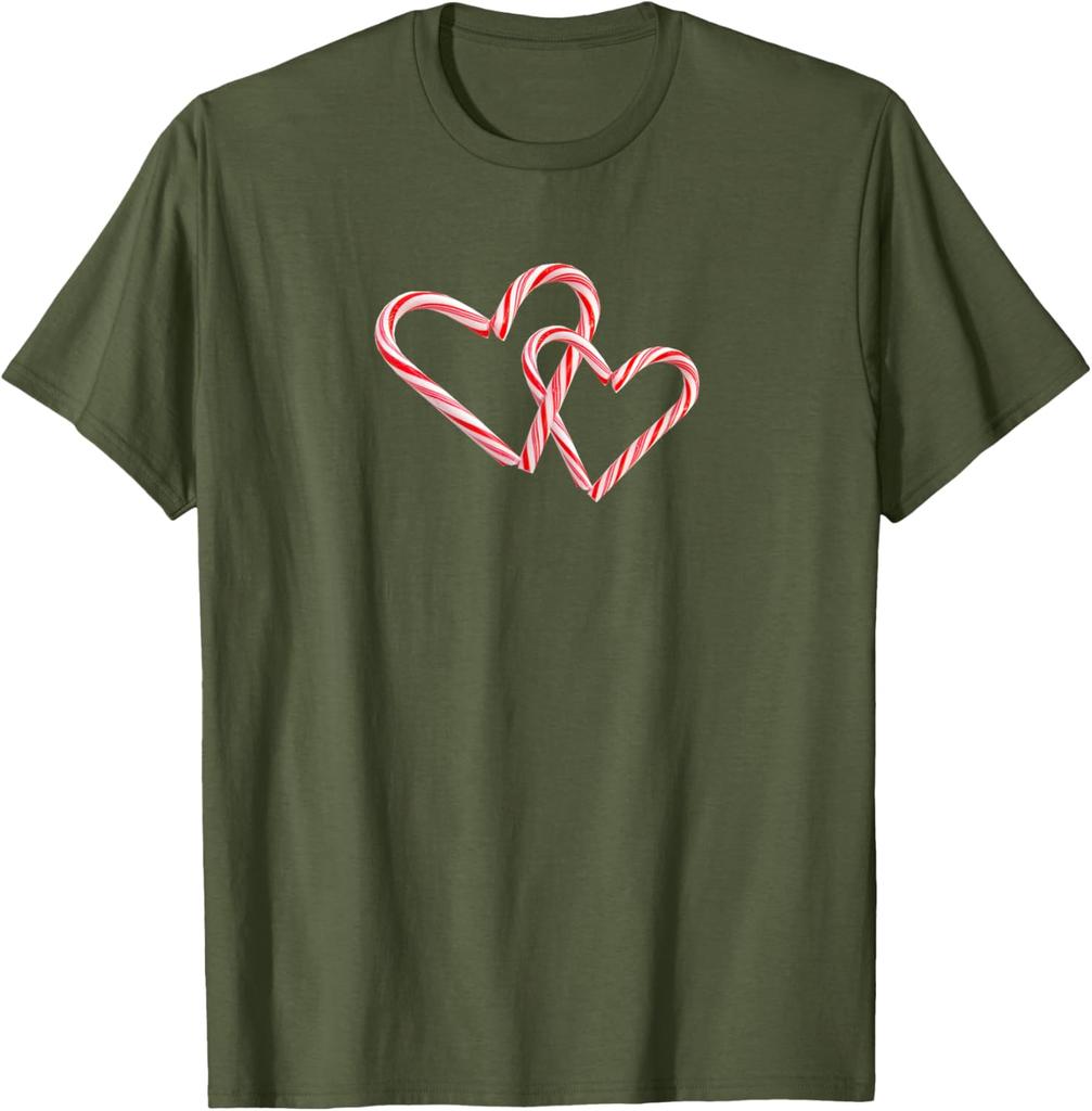 Candy Cane Hearts Graphic Tee Interlocking Peppermint Christmas Holiday T-Shirt